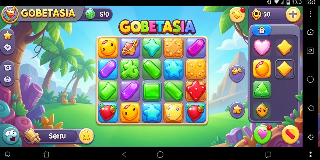 Gameplay GOBETASIA dengan warna-warni ceria dan tantangan seru.