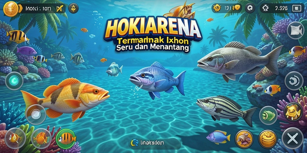 Tampilan gameplay HOKIARENA dengan aksi memancing ikan yang seru.