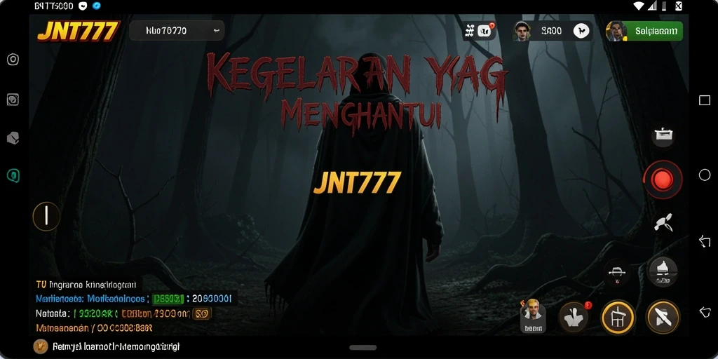 Screenshot JNT777 menunjukkan karakter berlari dari monster menyeramkan.