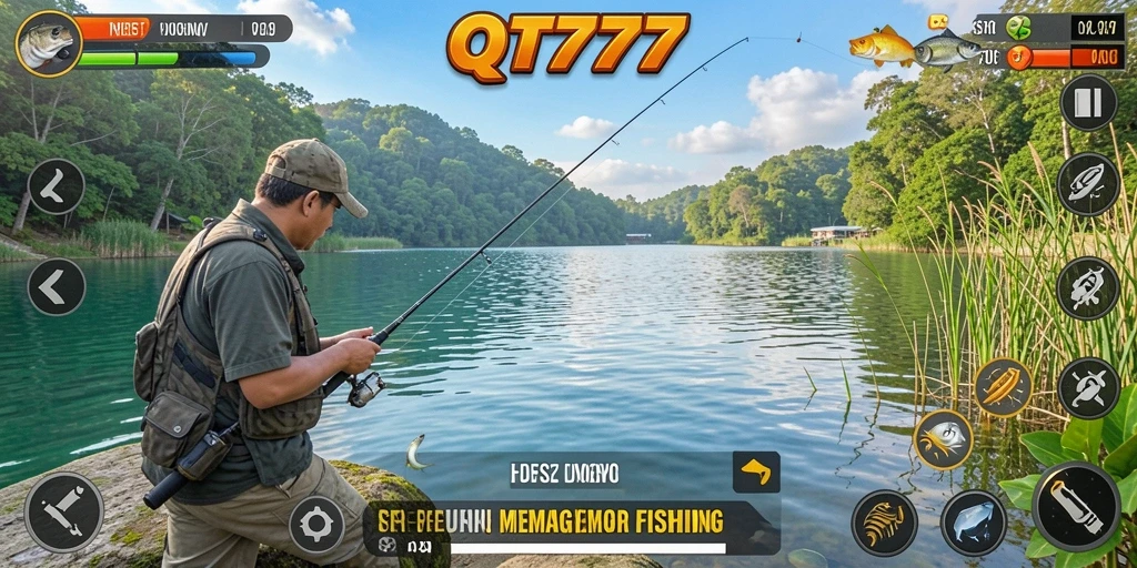 Gameplay QT777 yang seru saat menangkap ikan di alam yang indah.