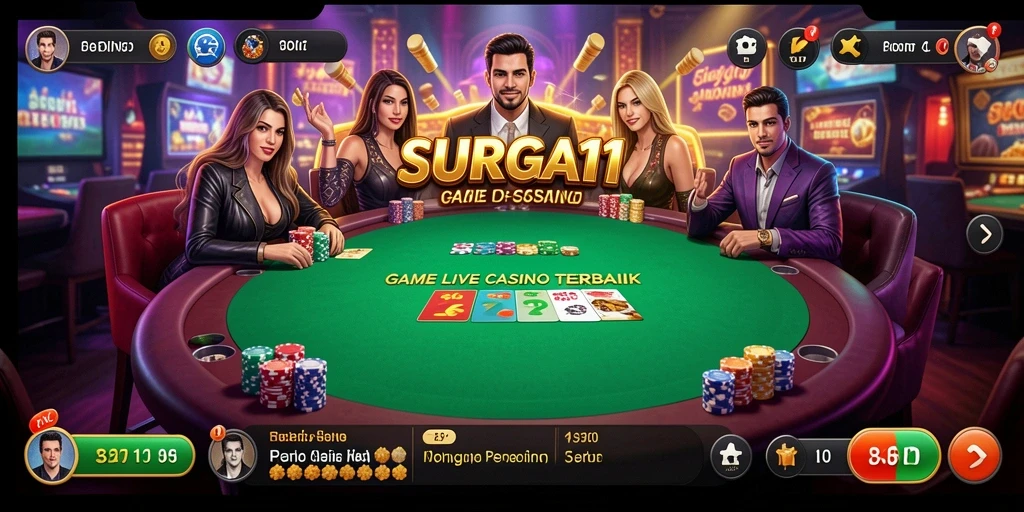 Tangkapan layar gameplay SURGA11 yang menampilkan suasana kasino langsung.