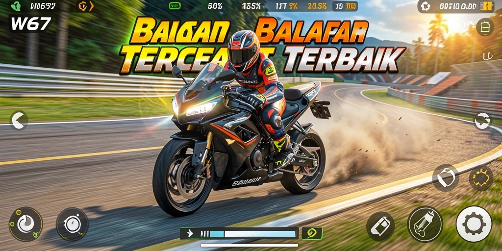 Tampilan gameplay W67 saat balapan motor penuh aksi dan grafis menakjubkan.